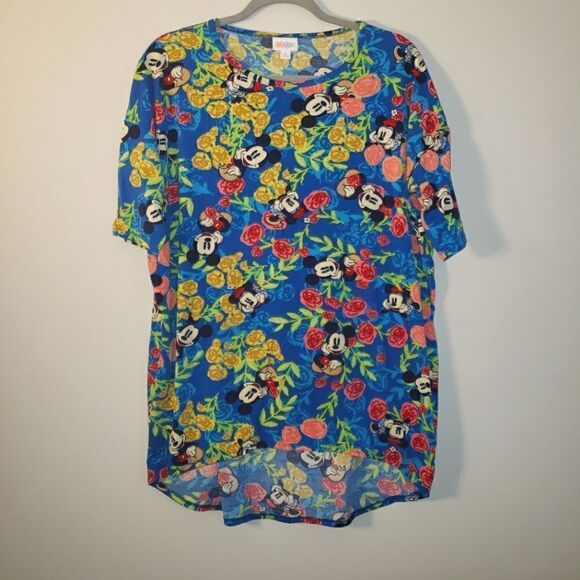 LULAROE IRMA DISNEY MICKRY FLORAL PRINT HIGH LOW TUNIC SIZE SMALL OVERSIZED - Picture 1 of 4